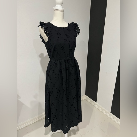 Black Smocked Ruffled Midi Sundress - Picture 5 of 16